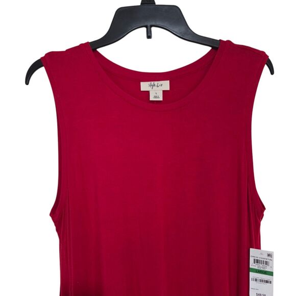 Style & Co Red A-Line Swing Dress Sleeveless Scoop Neck Large Rayon Summer Dress - Picture 7 of 12